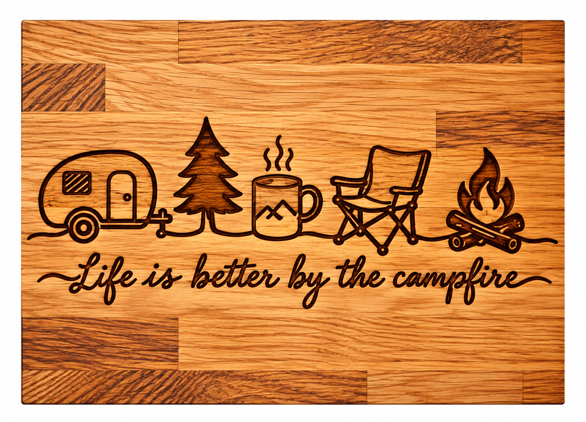 Life is better by the campfire chopping board