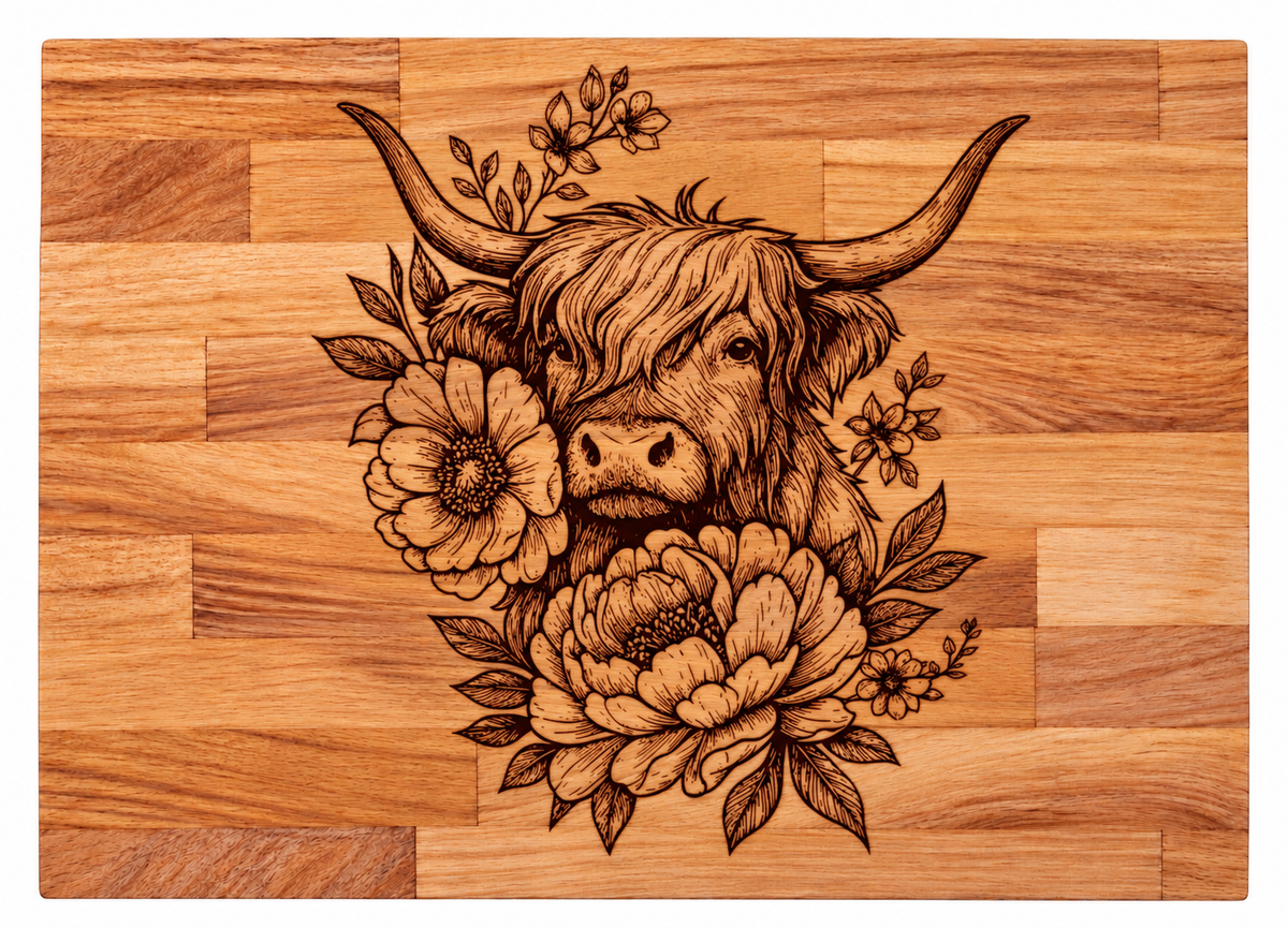 Floral Highland Cow Chopping Board